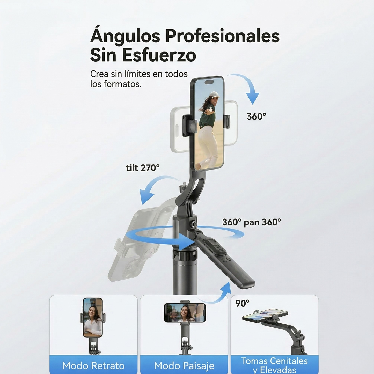 Trípode Inteligente 360º con Seguimiento Facial IA (Sin Apps)